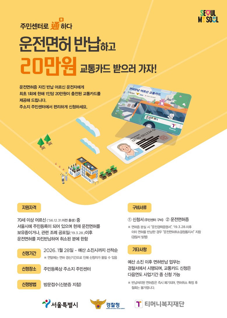 서울시, 운전면허 반납 어르신 20만...