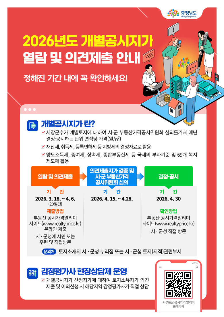 1월 1일 기준 개별공시지가 열람 시...